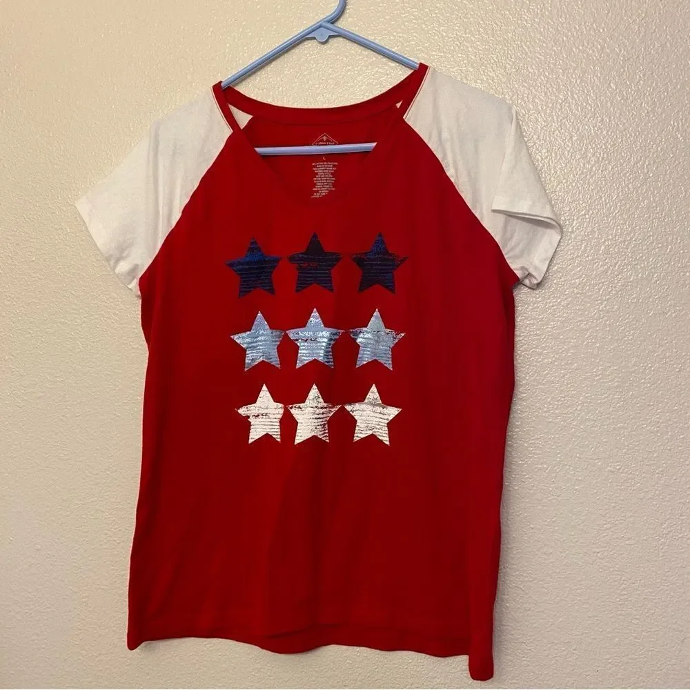 St. John's Bay Short Sleeve Americana USA stars flag  patriotic V Neck T-shirt L - Picture 2 of 7